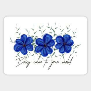 Watercolor Blue Flowers with Green Leaves Magnet